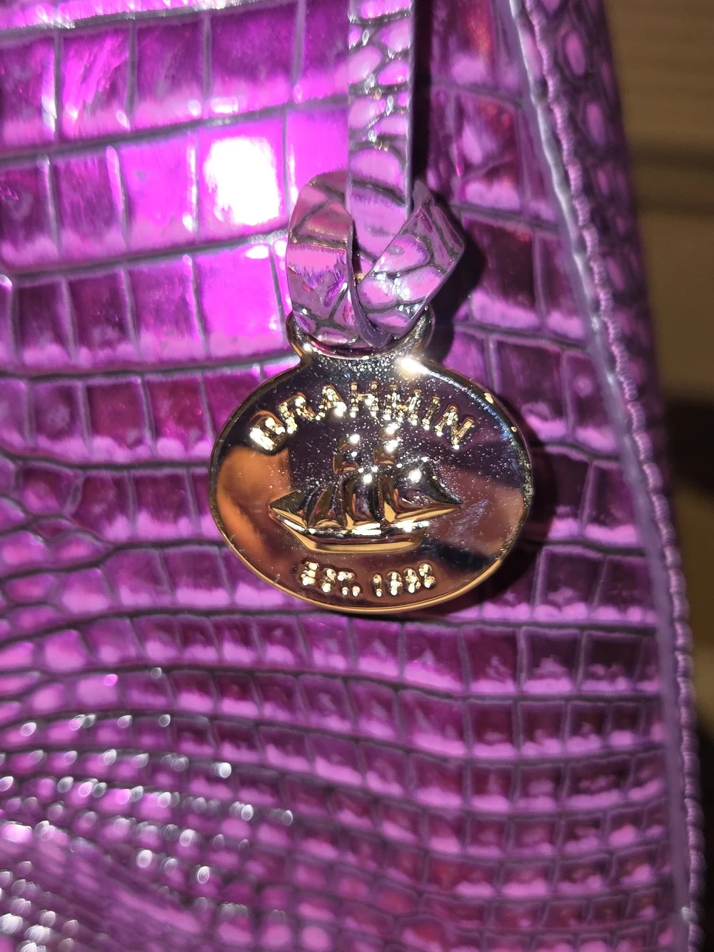 Brahmin Purple Croc-Embossed Large Hobo Bag With Credit Card Holder With Zipper